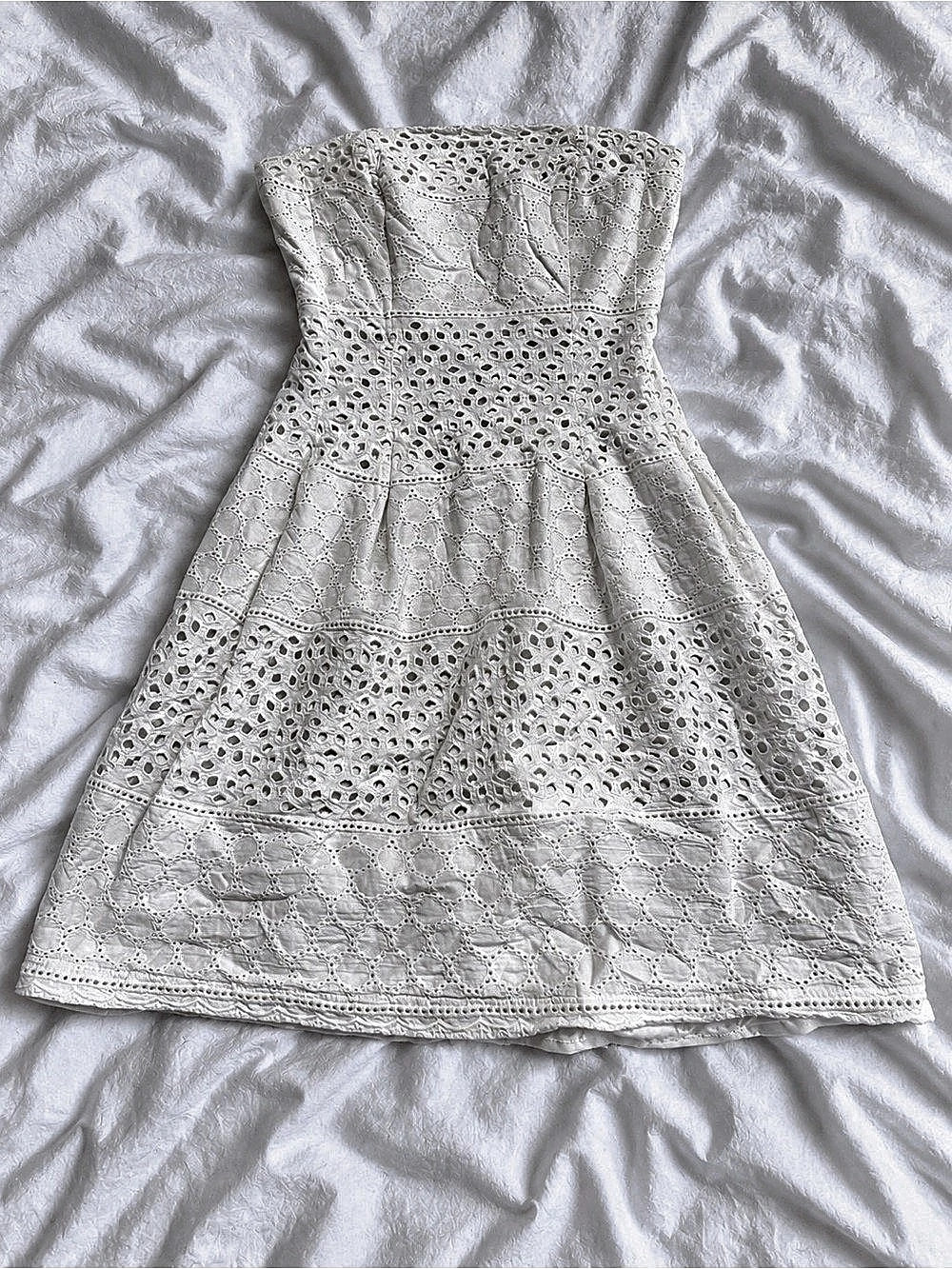 New York & Company White Eyelet Strapless Convertible Midi Dress Midi Dress